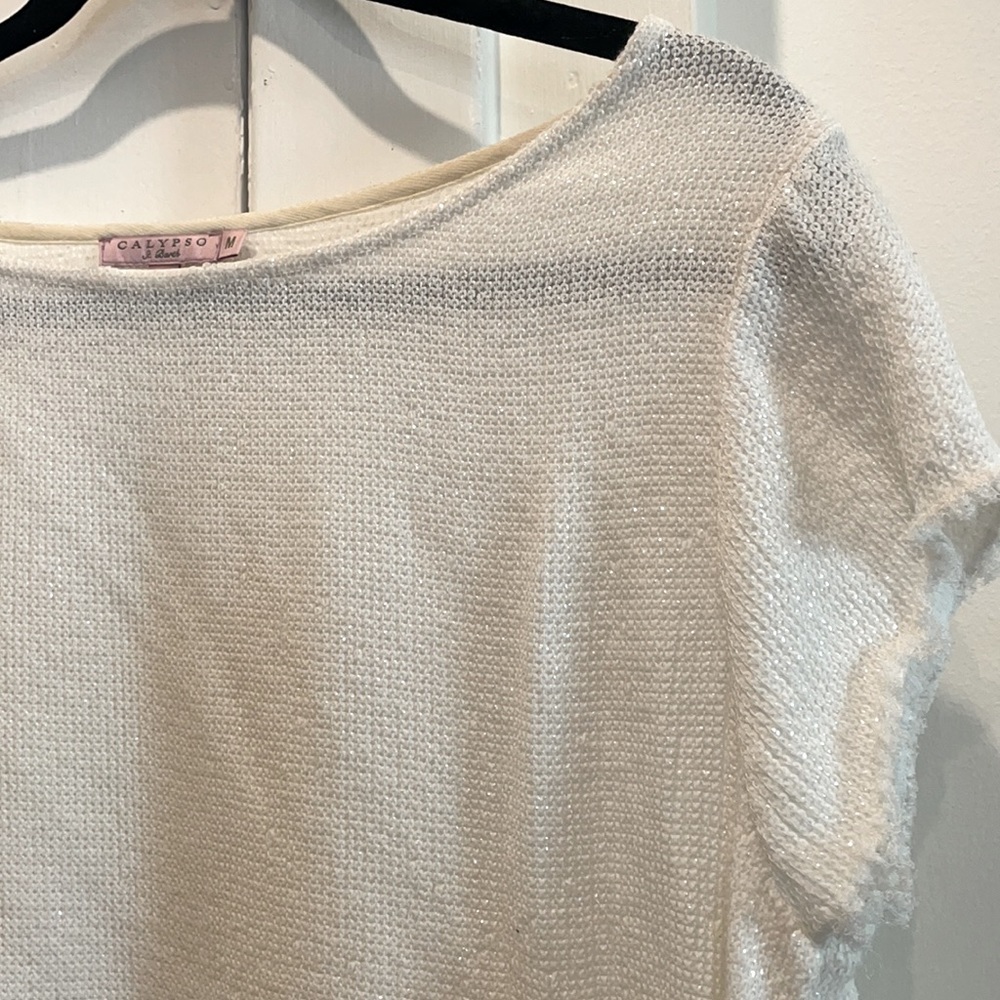Shortsleeved White Sequin Women’s Calypso Top